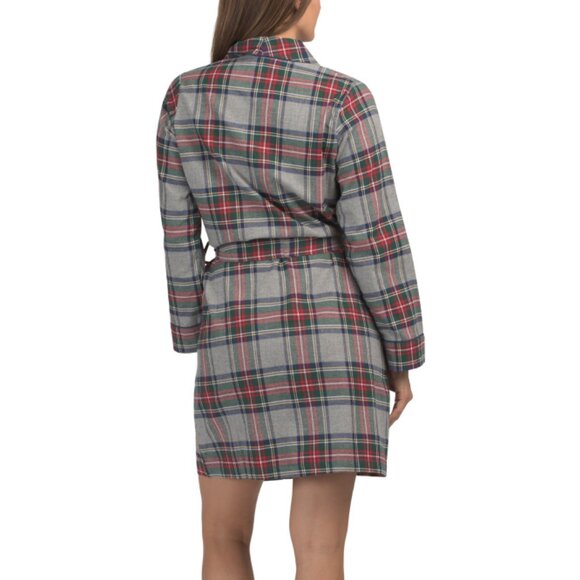 PETITE PLUME Grey Cotton Twill Westminster Tartan Robe - Picture 2 of 2